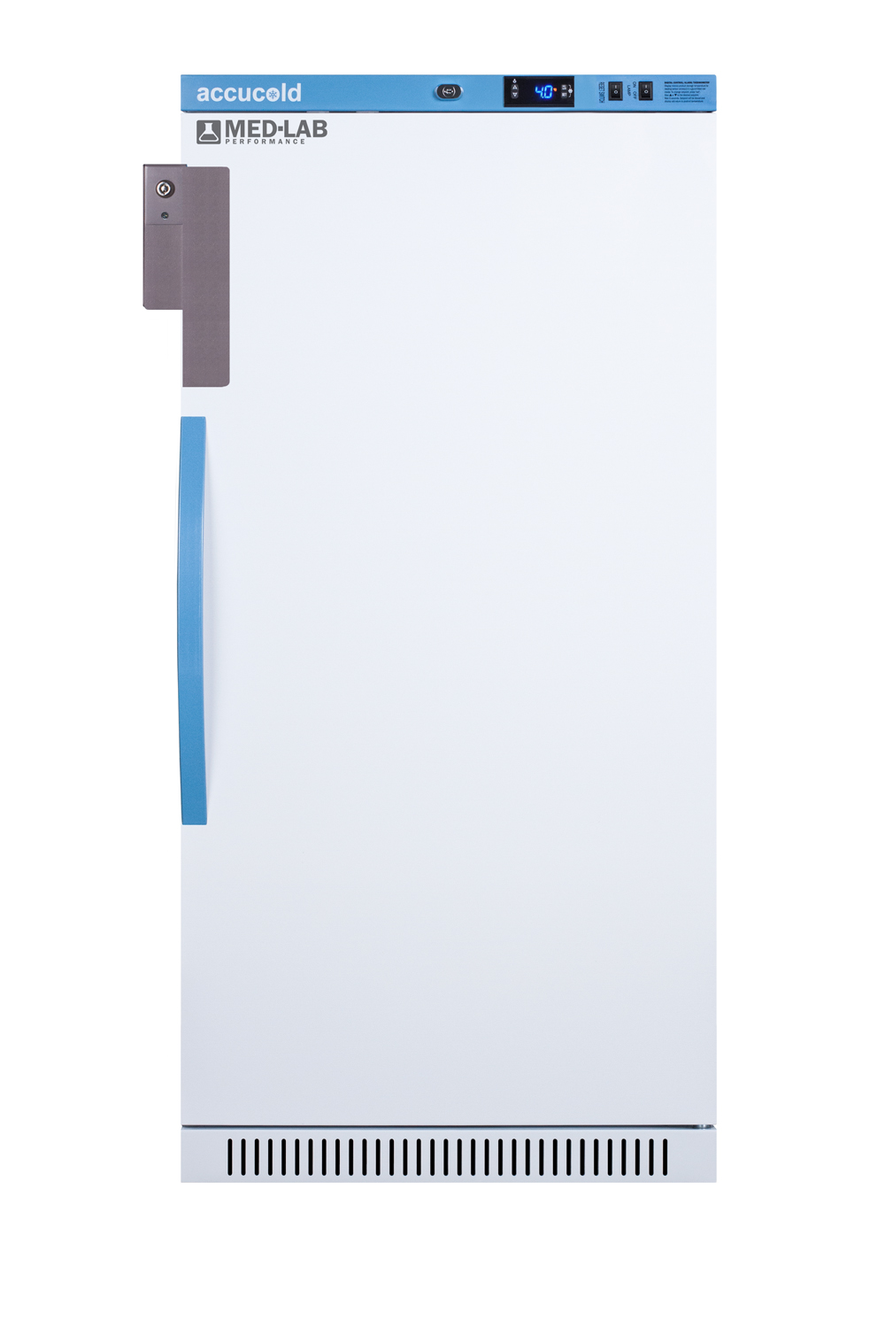 Performance series Med-Lab 8 cu.ft. upright all-refrigerator with antimicrobial silver-ion handle and hospital grade cord with 'green dot' plug